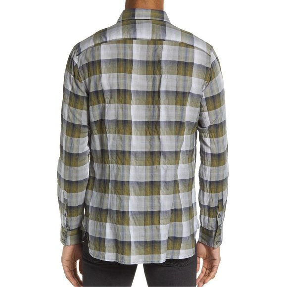 John Varvatos Final Sale NWT Men's Ross Large Check Button LS Shirt Bottle Green - Picture 3 of 6